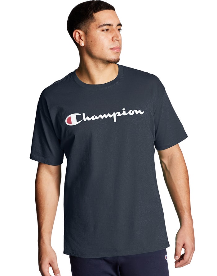 Champion Graphic Jersey Script Logo T-Shirt Heren - Donkerblauw - Belgie 3490RQVMB